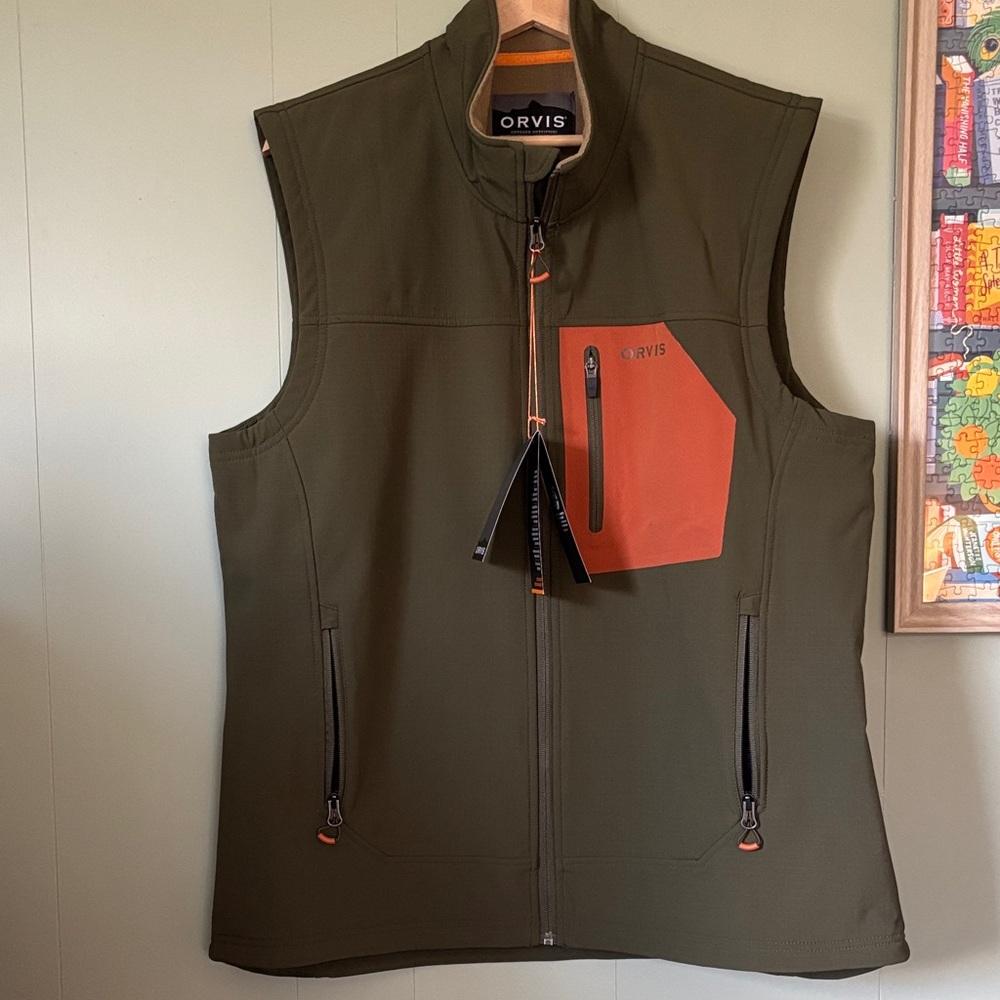 Orvis Olive Vest with Orange Accent Pocket trout bum NWT